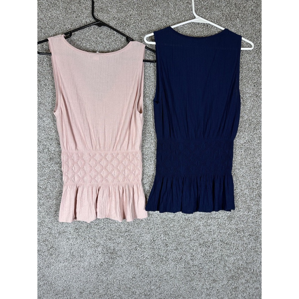 Lot Of 2 WHBM Outlet Goddess‎ Peplum Tank Top S Blue Pink V Neck Stretch Casual - Picture 2 of 8